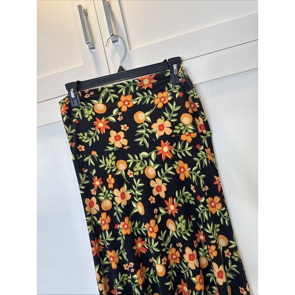 LuLaRoe Small Black Orange Green Floral Slinky Maxi Skirt/Strapless Dress - Picture 3 of 10